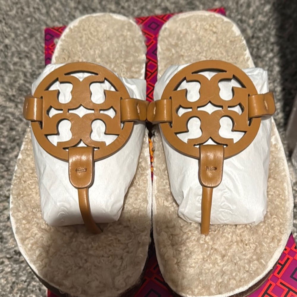 Tan Logo Slide Sandals